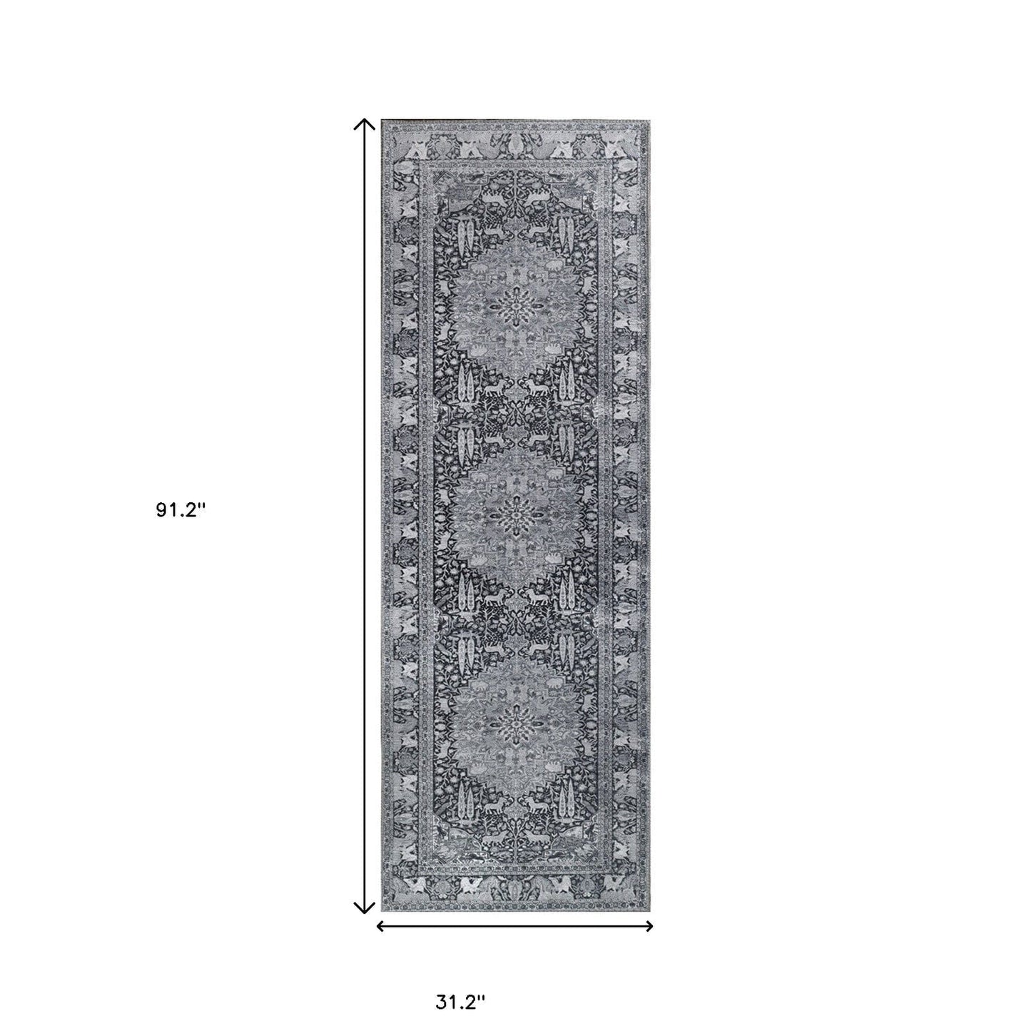 7' Brown Medallion Stain Resistant Runner Rug