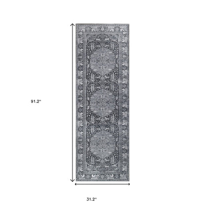 7' Brown Medallion Stain Resistant Runner Rug