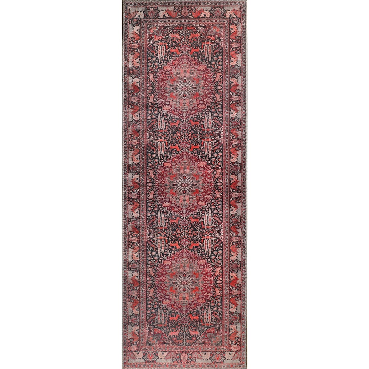 7' Garnet Red Medallion Stain Resistant Runner Rug