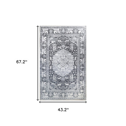 3' X 5' Charcoal Medallion Stain Resistant Area Rug