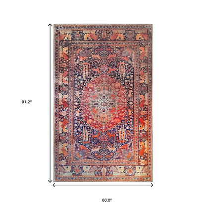 5' X 7' Brown Medallion Stain Resistant Area Rug