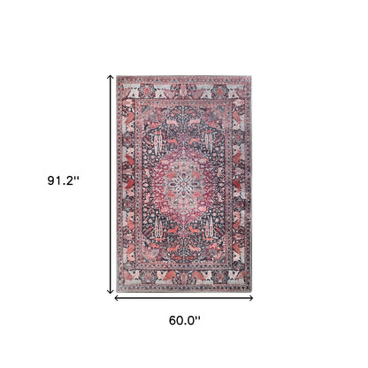 5' X 7' Garnet Red Medallion Stain Resistant Area Rug