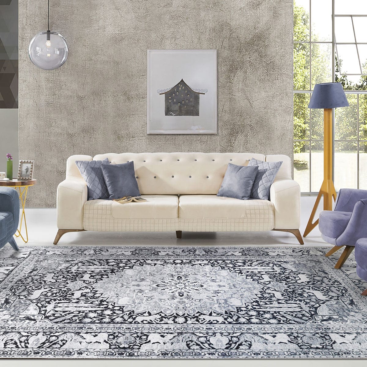 7' X 9' Charcoal Medallion Stain Resistant Area Rug