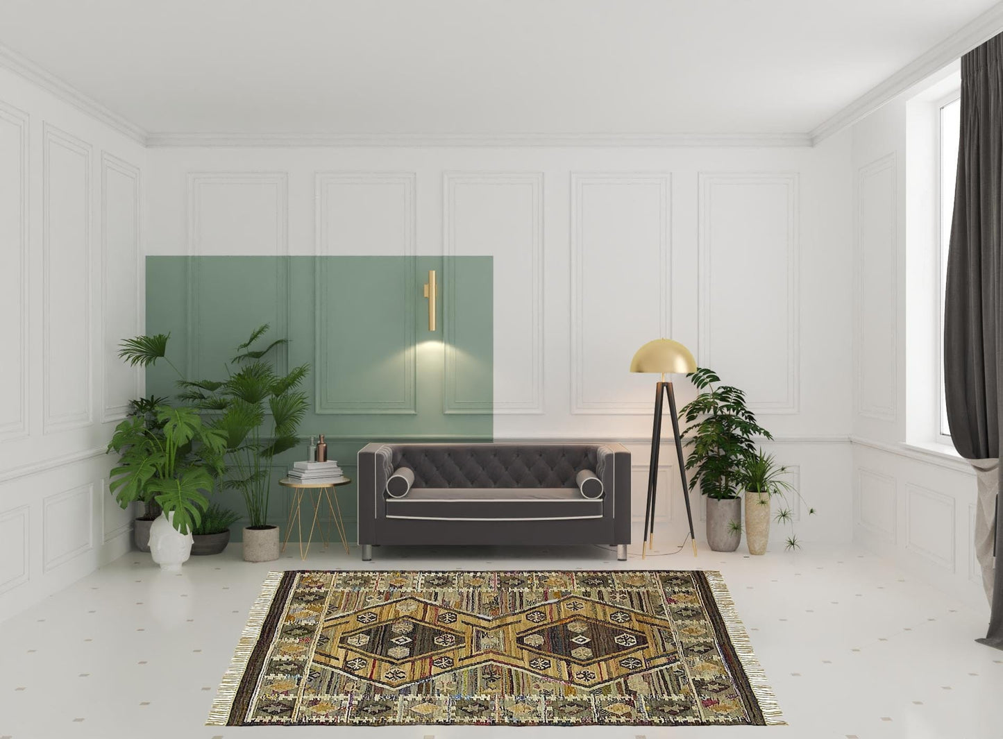 8' X 10' Green And Gray Paisley Stain Resistant Area Rug