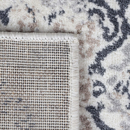 5' X 8' Ivory Geometric Medallion  Stain Resistant Area Rug