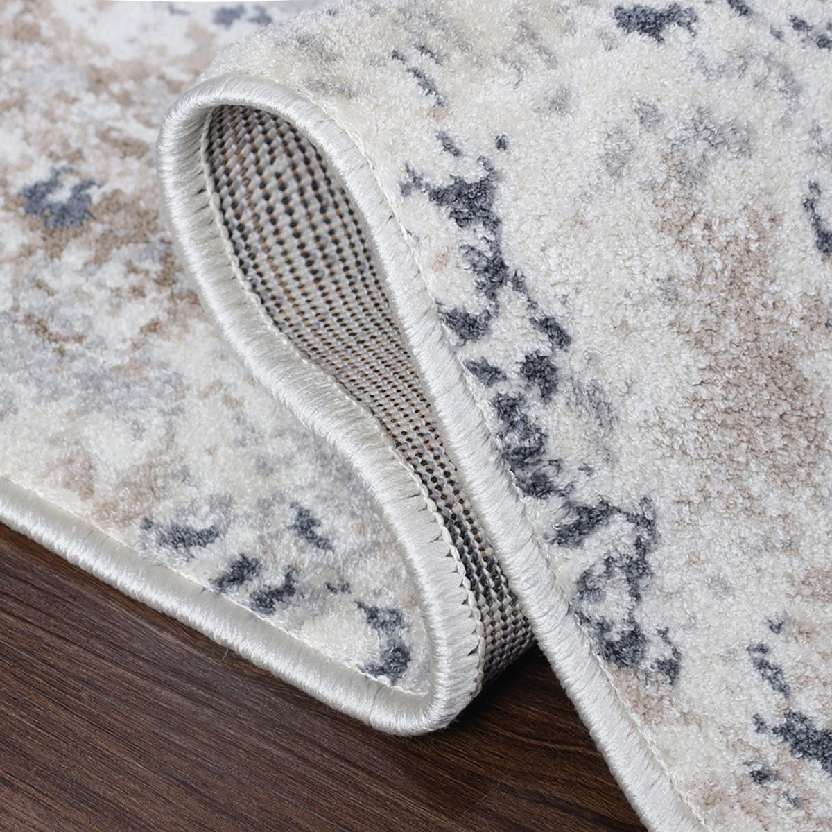 5' X 8' Ivory Geometric Medallion  Stain Resistant Area Rug