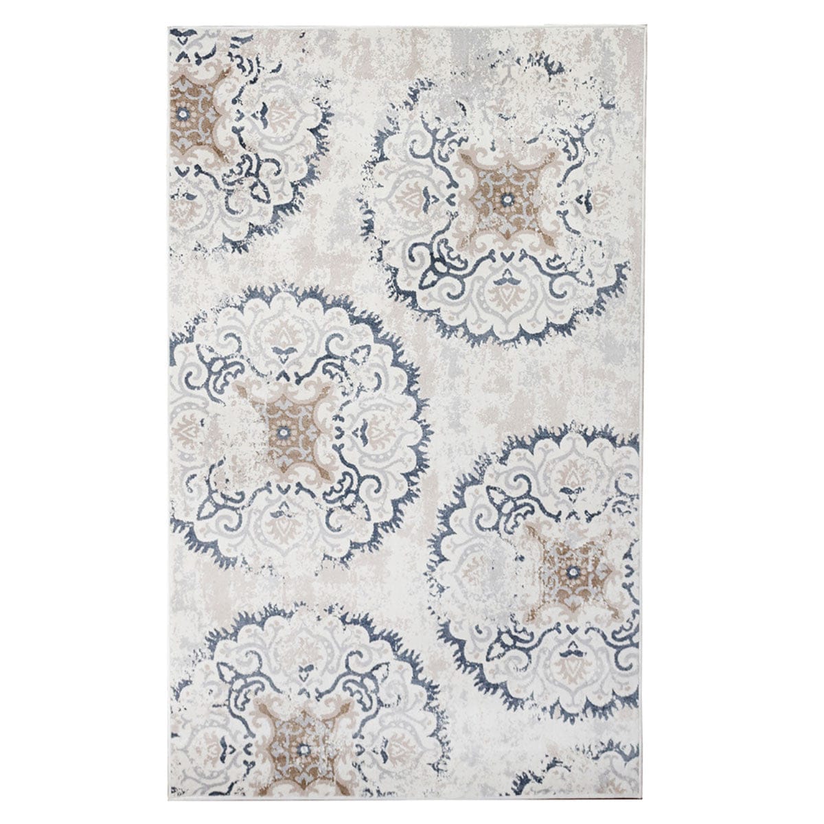 8' X 10' Ivory Geometric Medallion Stain Resistant Area Rug