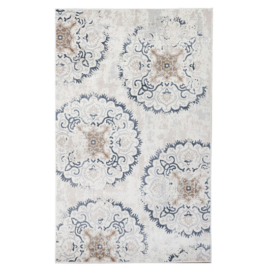 8' X 10' Ivory Geometric Medallion Stain Resistant Area Rug