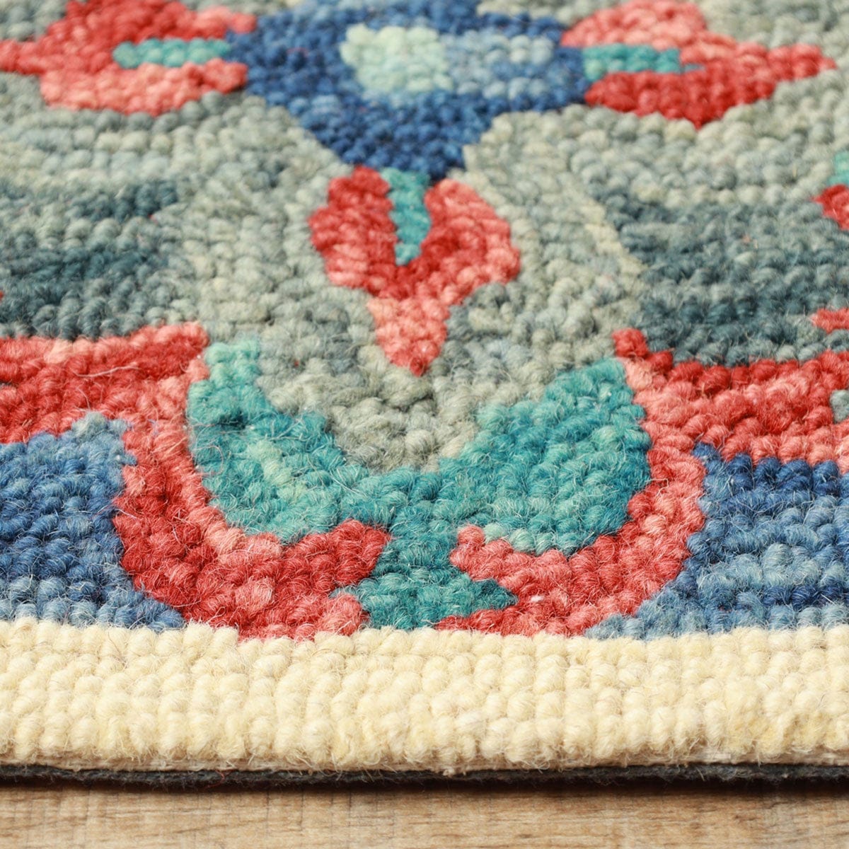 8' Blue And Rust Wool Geometric Tufted Stain Resistant Runner Rug