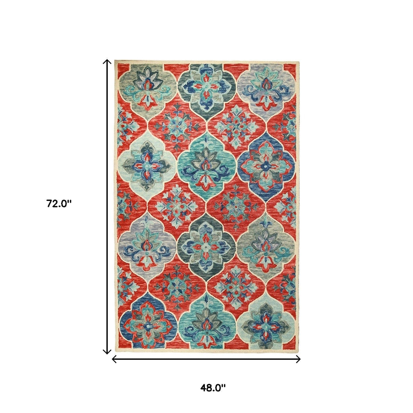 4' X 6' Blue And Rust Wool Geometric Tufted Stain Resistant Area Rug