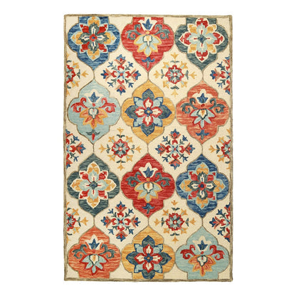 4' X 6' Cream And Rust Wool Geometric Tufted Stain Resistant Area Rug