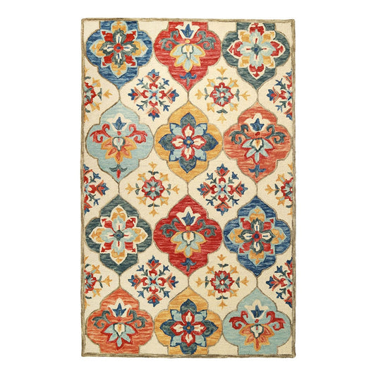 4' X 6' Cream And Rust Wool Geometric Tufted Stain Resistant Area Rug