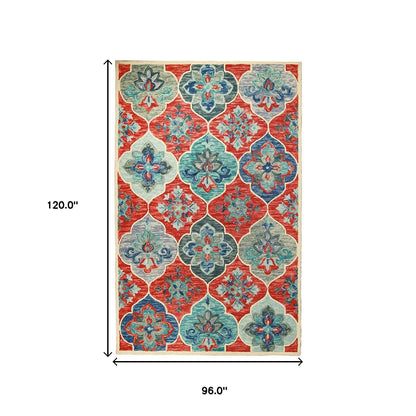 8' X 10' Blue And Rust Wool Geometric Tufted Stain Resistant Area Rug