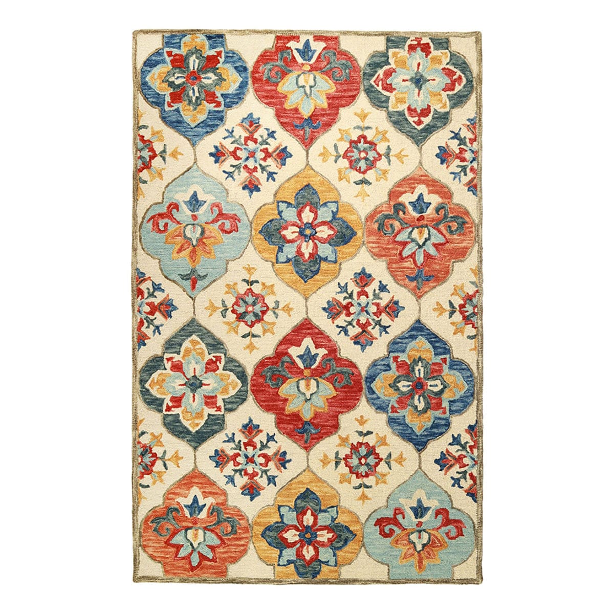 8' X 10' Cream And Rust Wool Geometric Tufted Stain Resistant Area Rug