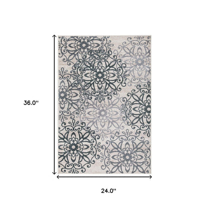 2' X 3' Oatmeal And Gray Medallion Power Loom Stain Resistant Area Rug