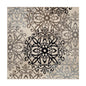 5' Square Tan Gray And Black Square Floral Medallion Stain Resistant Area Rug