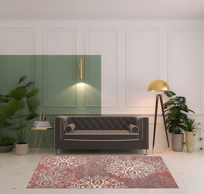 5' X 8' Ginger And Gray Medallion Power Loom Stain Resistant Area Rug