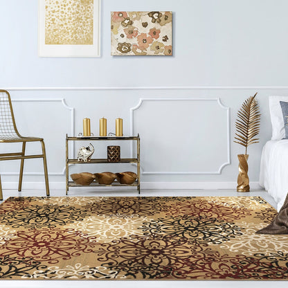 5' X 8' Gold And Gray Medallion Power Loom Stain Resistant Area Rug