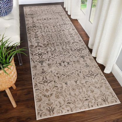8' Bronze Floral Vines Power Loom Stain Resistant Runner Rug
