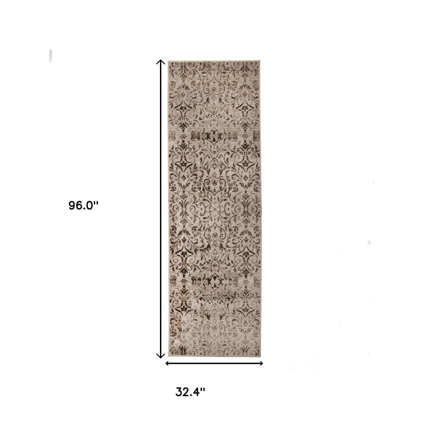 8' Bronze Floral Vines Power Loom Stain Resistant Runner Rug