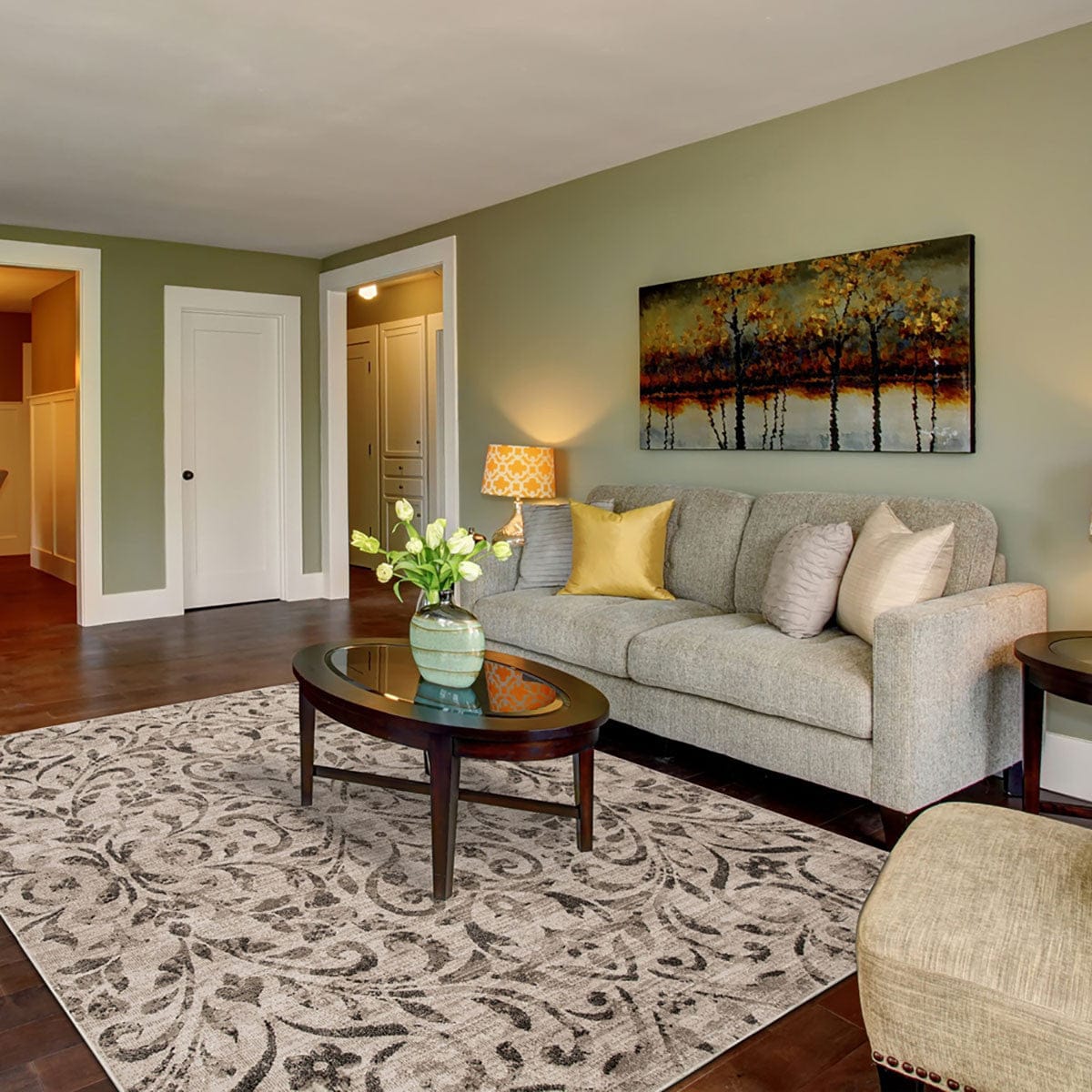 5' X 8' Bronze Floral Vines Power Loom Stain Resistant Area Rug