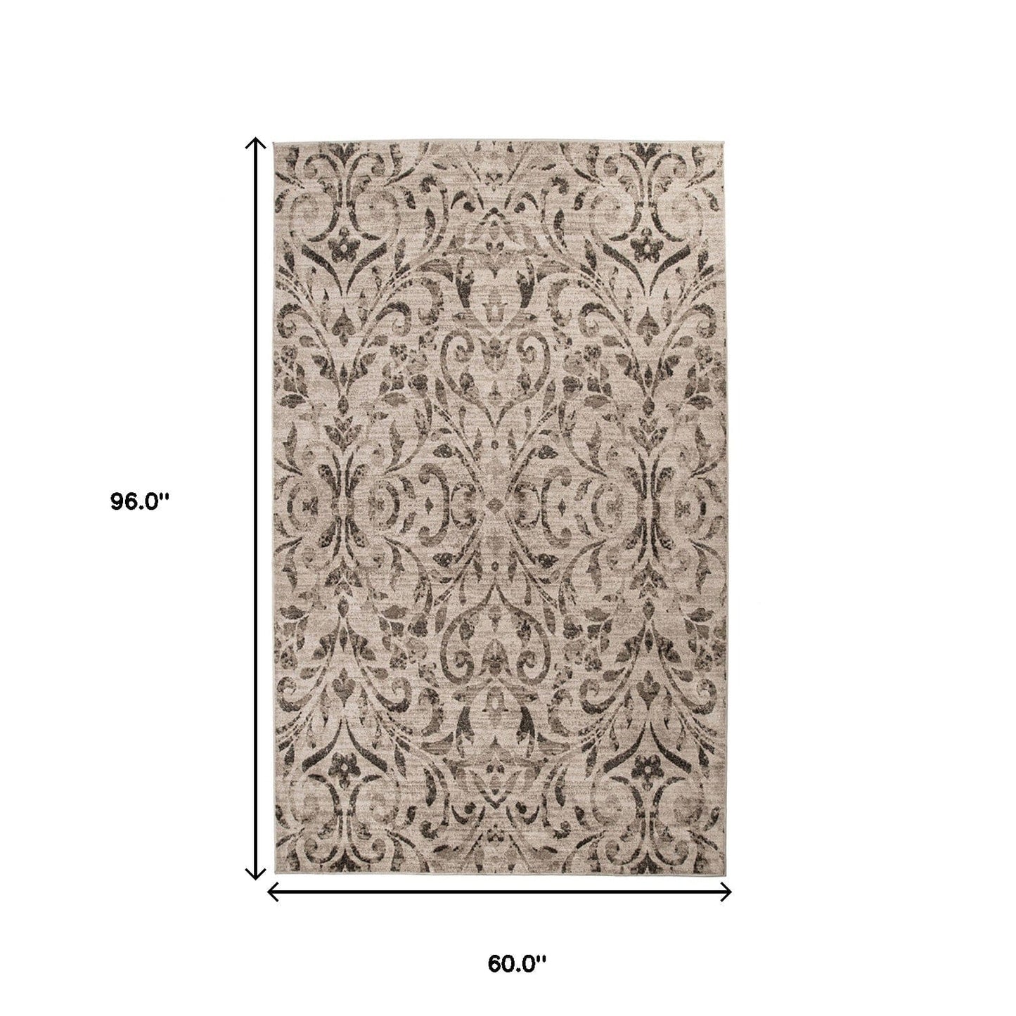 5' X 8' Bronze Floral Vines Power Loom Stain Resistant Area Rug