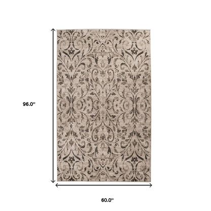 5' X 8' Bronze Floral Vines Power Loom Stain Resistant Area Rug
