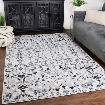 5' X 8' Platinum Floral Vines Power Loom Stain Resistant Area Rug