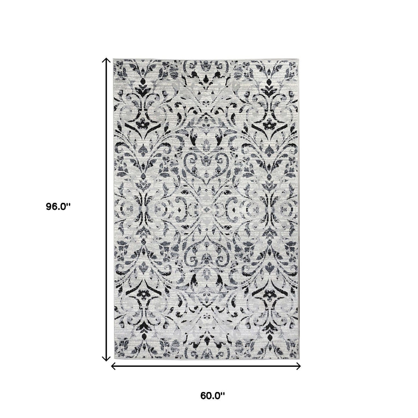 5' X 8' Platinum Floral Vines Power Loom Stain Resistant Area Rug