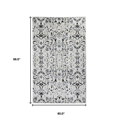 5' X 8' Platinum Floral Vines Power Loom Stain Resistant Area Rug
