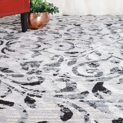 8' X 10' Platinum Floral Vines Power Loom Stain Resistant Area Rug