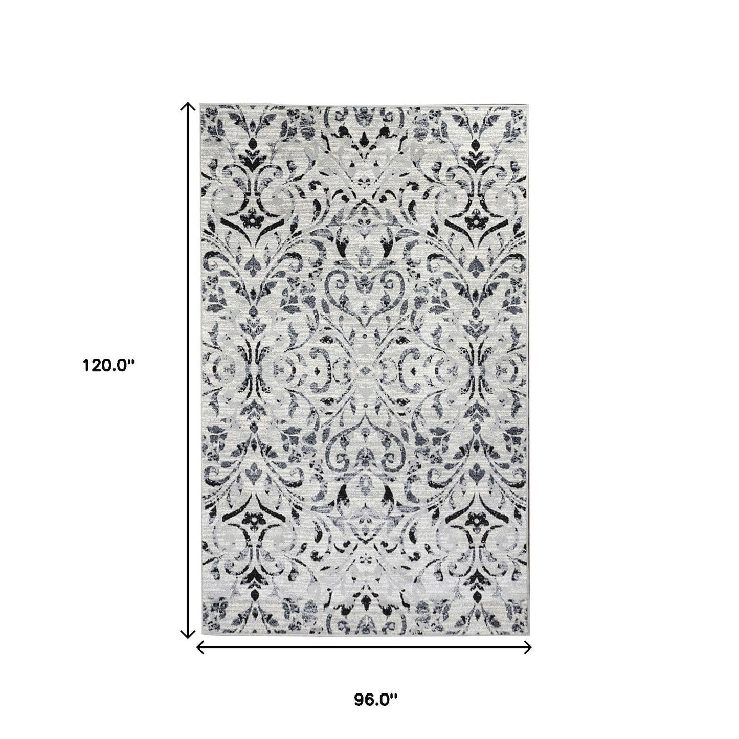 8' X 10' Platinum Floral Vines Power Loom Stain Resistant Area Rug