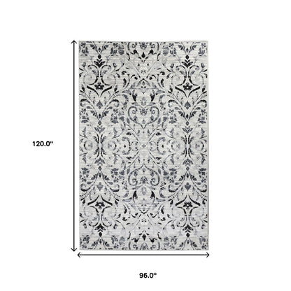 8' X 10' Platinum Floral Vines Power Loom Stain Resistant Area Rug