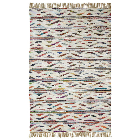 5' X 8' White And Southwest Palette Geometric Hand Woven Area Rug