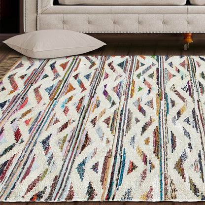 5' X 8' White And Southwest Palette Geometric Hand Woven Area Rug
