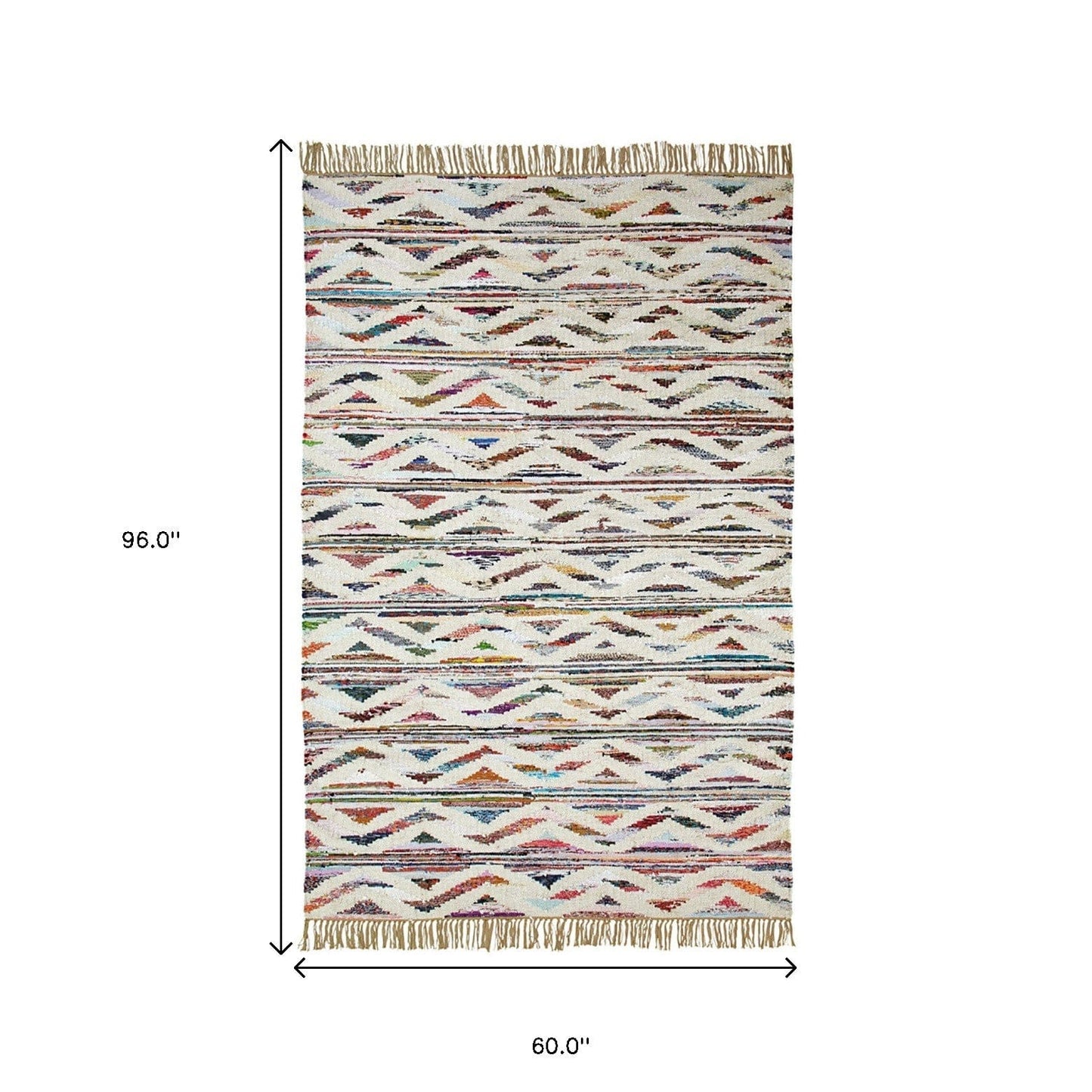 5' X 8' White And Southwest Palette Geometric Hand Woven Area Rug