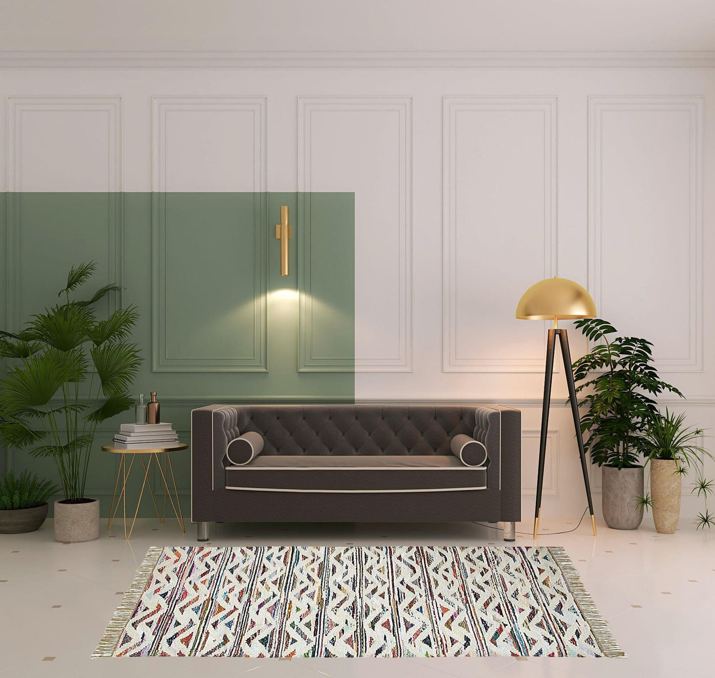 5' X 8' White And Southwest Palette Geometric Hand Woven Area Rug