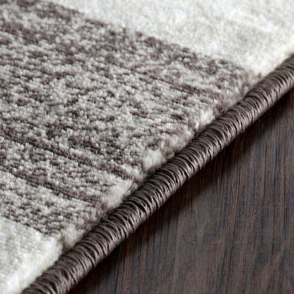 8' Beige Geometric Power Loom Stain Resistant Runner Rug