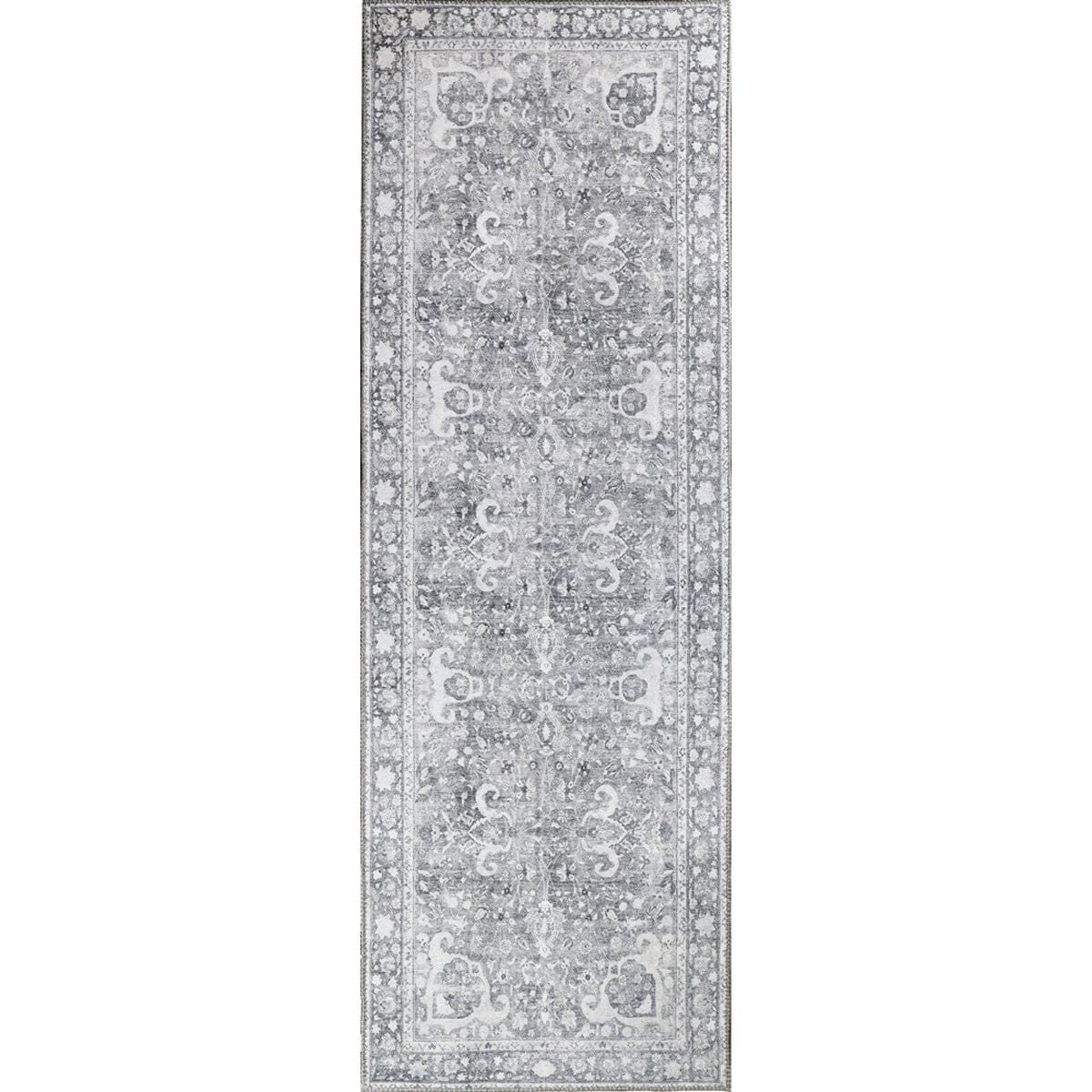 8' Charcoal Medallion Power Loom Stain Resistant Runner Rug
