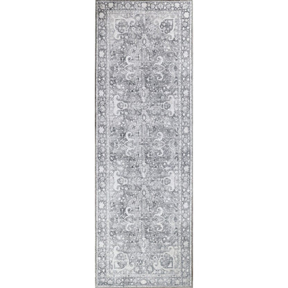 8' Charcoal Medallion Power Loom Stain Resistant Runner Rug