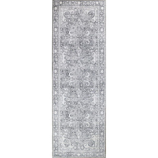 8' Charcoal Medallion Power Loom Stain Resistant Runner Rug