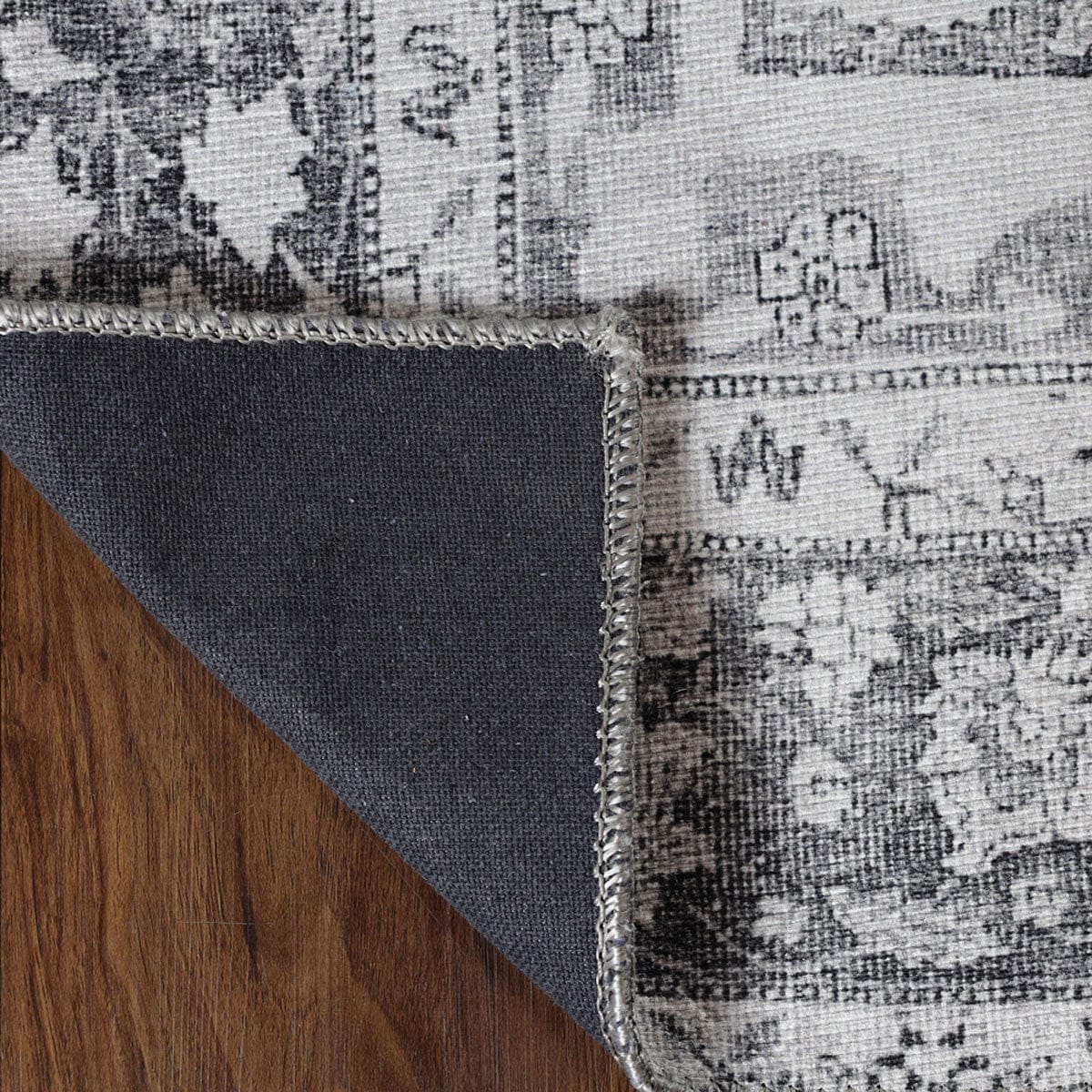 8' Charcoal Medallion Power Loom Stain Resistant Runner Rug