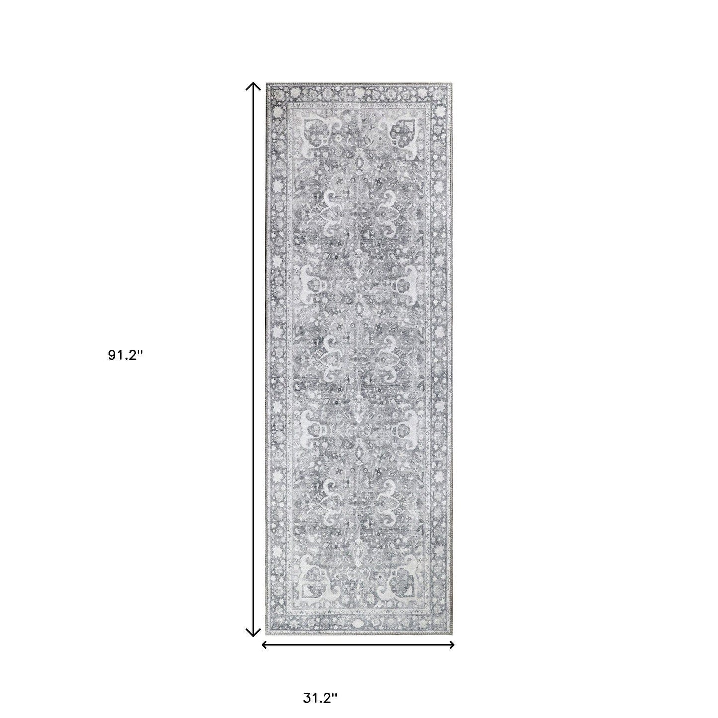 8' Charcoal Medallion Power Loom Stain Resistant Runner Rug