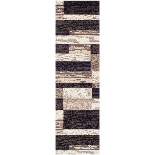 10' Chocolate Patchwork Power Loom Stain Resistant Runner Rug