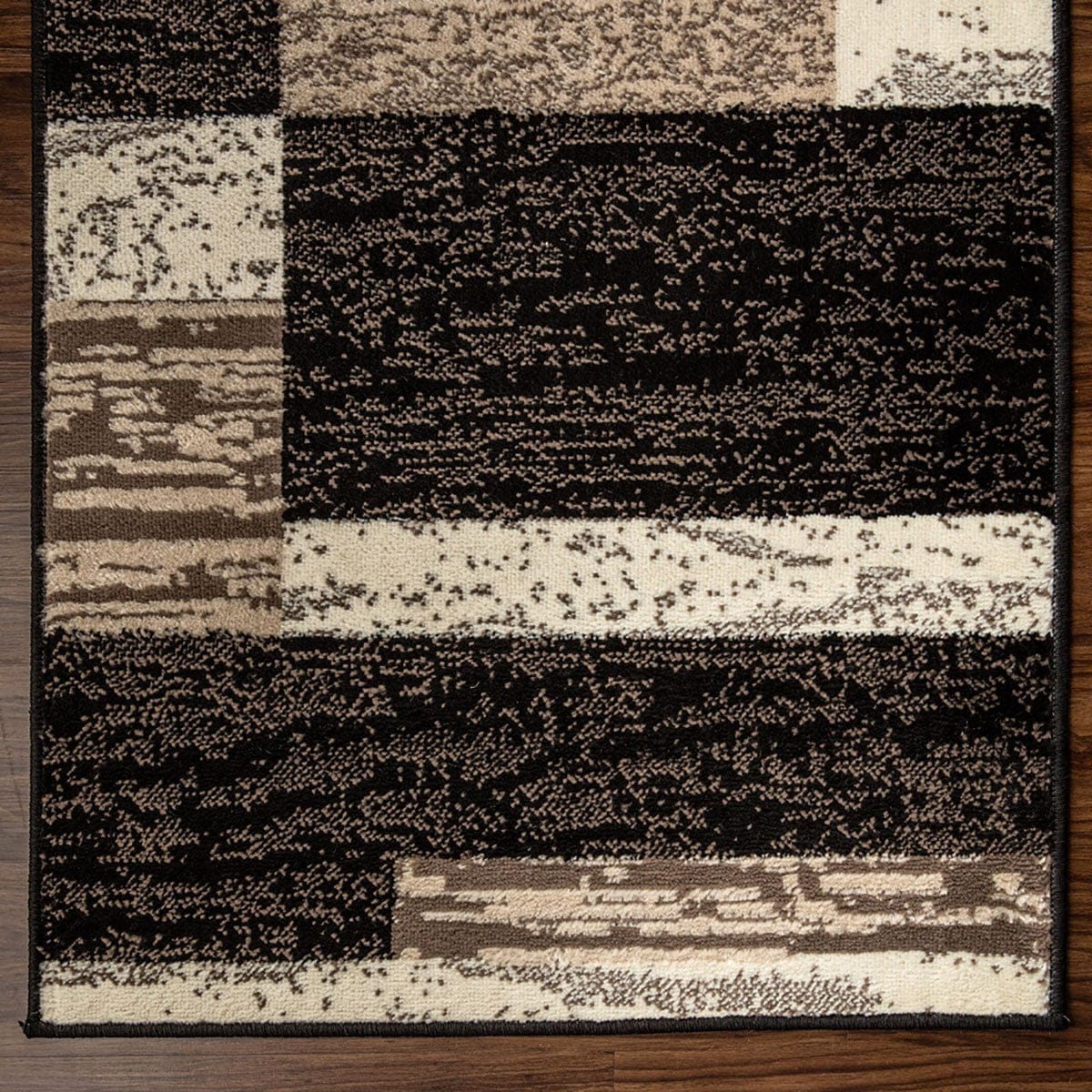 10' Chocolate Patchwork Power Loom Stain Resistant Runner Rug