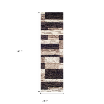 10' Chocolate Patchwork Power Loom Stain Resistant Runner Rug