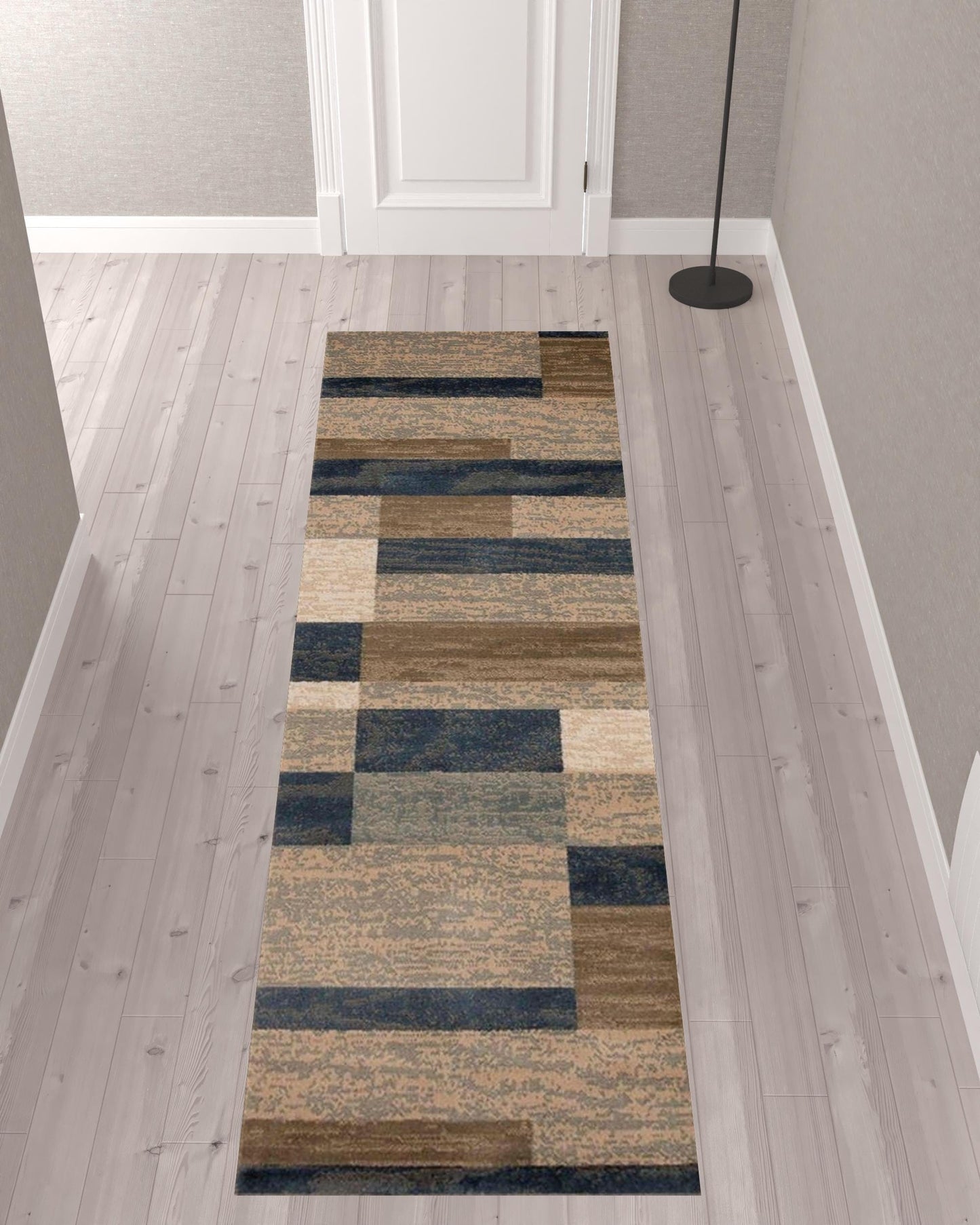 10' Midnight Navy Patchwork Power Loom Stain Resistant Runner Rug