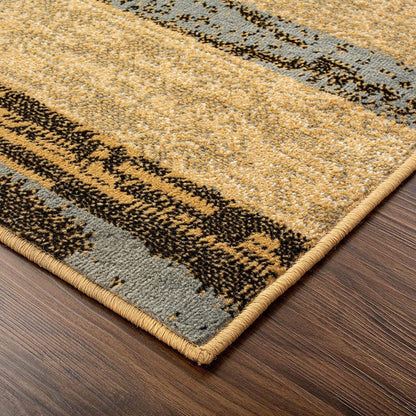 8' Light Blue And Beige Patchwork Power Loom Stain Resistant Runner Rug