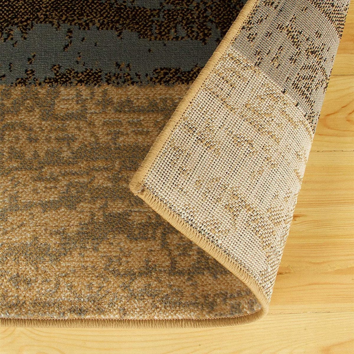 8' Light Blue And Beige Patchwork Power Loom Stain Resistant Runner Rug