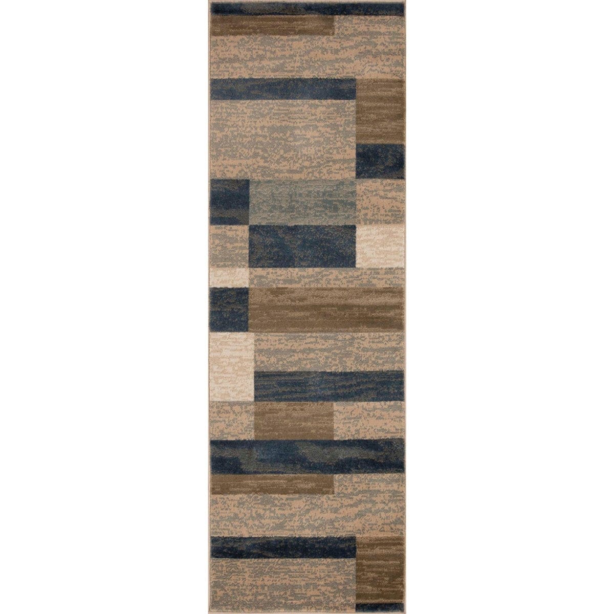 8' Midnight Navy Patchwork Power Loom Stain Resistant Runner Rug